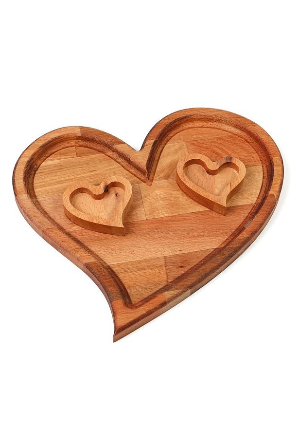 Ahşap Tek Kalp Sunum Tepsisi (30X26 CM) – 2 Adet Lokumluk Hediyeli - 2