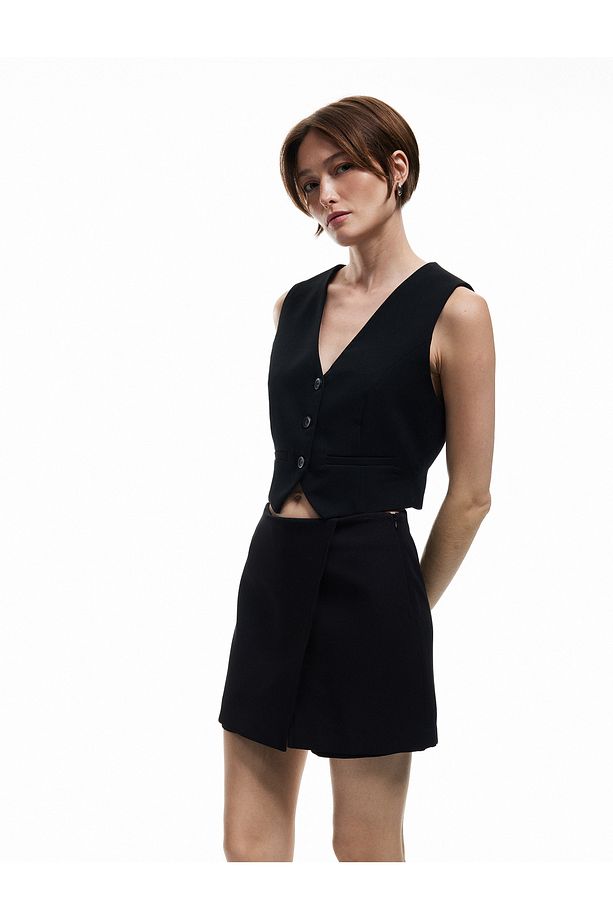 Regular Fit Kruvaze Mini Şort Etek - 2