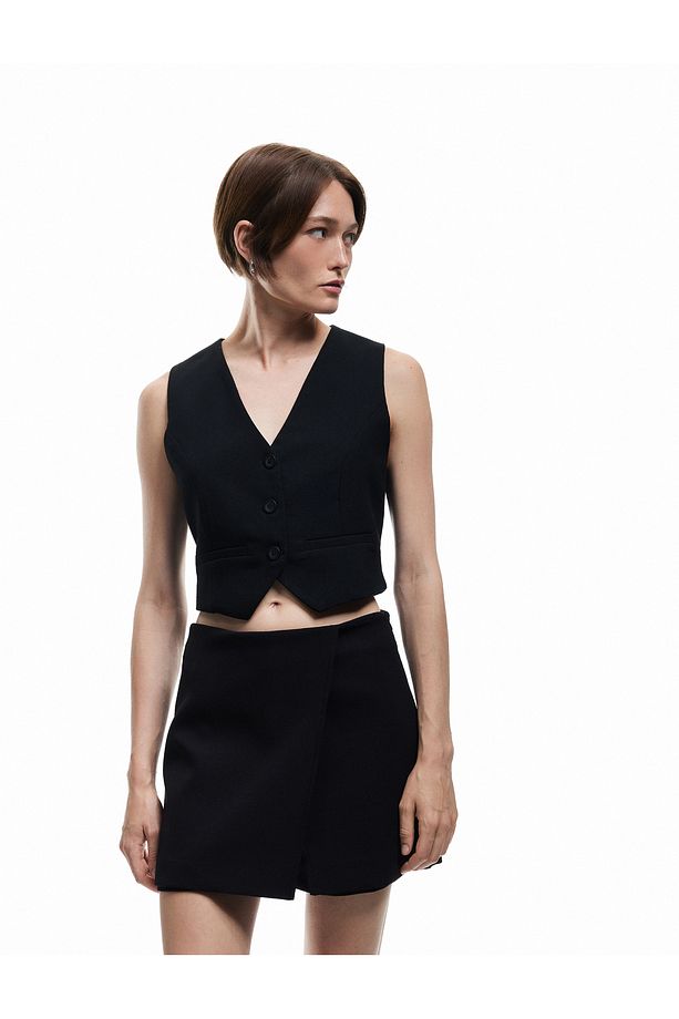 Regular Fit Kruvaze Mini Şort Etek - 1