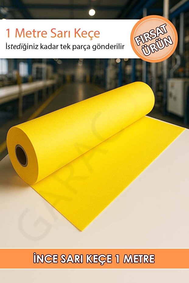 Meter Thin Felt Fabric 1 mm Yellow - 1 Meter (100 cm X 100 cm)