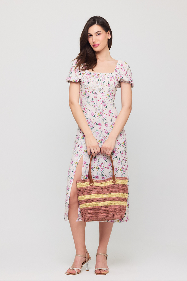 Schlitzkleid mit Blumenmuster - 6