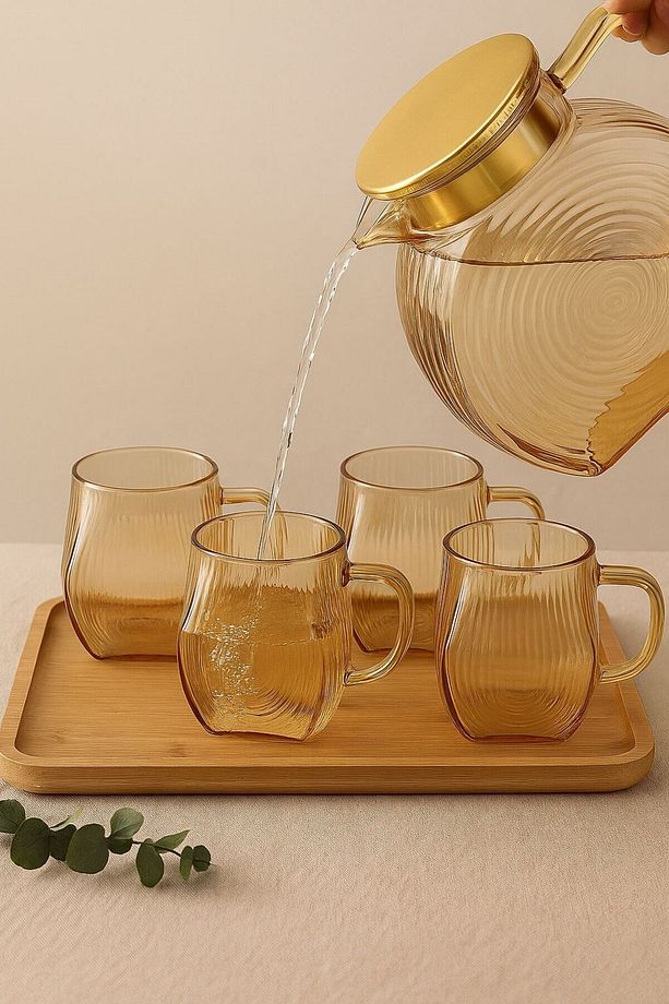 Borosilikat Cam Amber Salyangoz Desenli Bardak 4 Adet 300 ML - 2