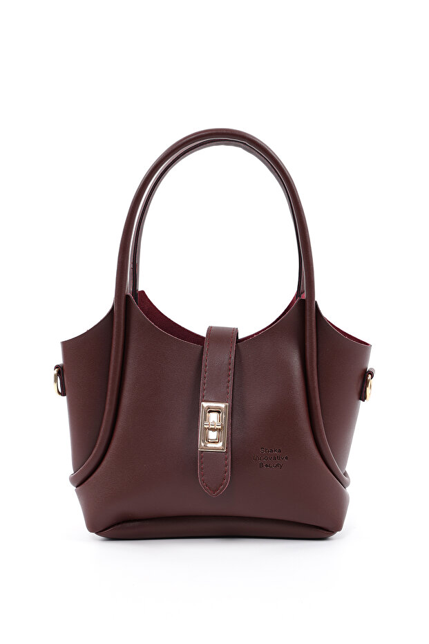 Claret Red Shk187 Faux Leather Lock Detailed Adjustable Strap Hand, Arm and Shoulder Bag