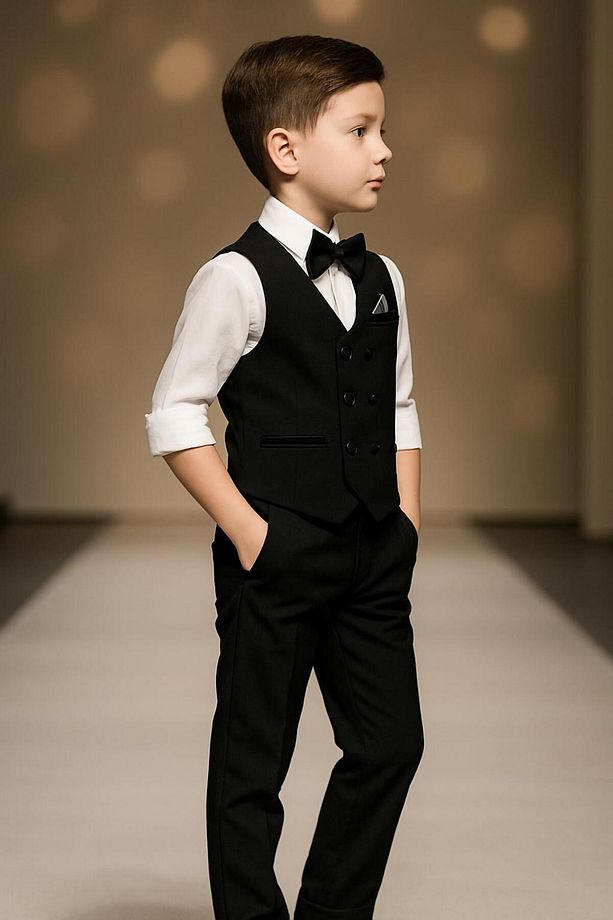 örme model yelekli erkek takım elbise / papyonlu yelekli takım / gömlek-yelek-pantolon takım - 6