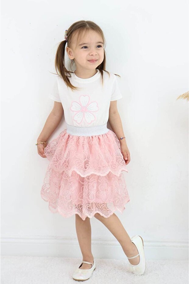 Girl's Skirt T-Shirt. Printed Lace 2 Piece Set 2/6 Years