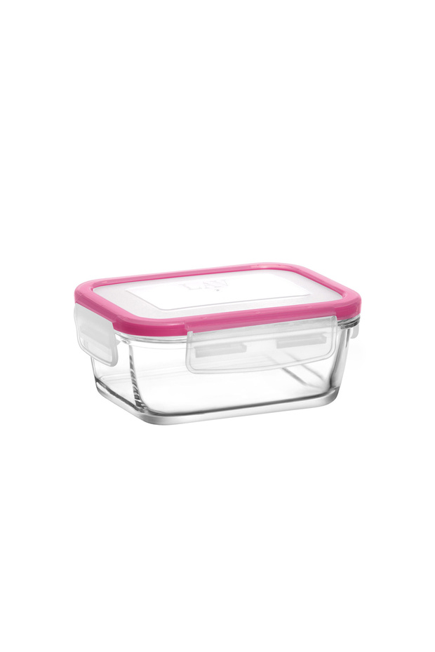 Fresco Glass Storage Container Single Small Size 400 ml Rectangular Pink Locking Lid