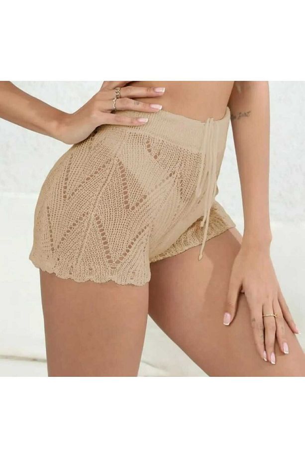 Ajurlu Model Belden Bağlamalı Bikini Üstü Şort - 3