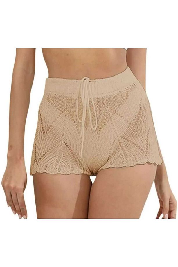 Ajurlu Model Belden Bağlamalı Bikini Üstü Şort - 1