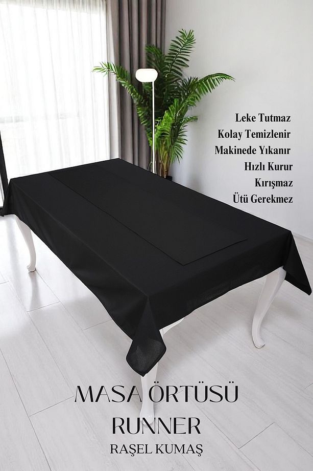 Smooth Set Masa Örtüsü ve Runner Seti Sofra Bezi Çeyiz Seti (Masa örtüsü ve Runner) - 3