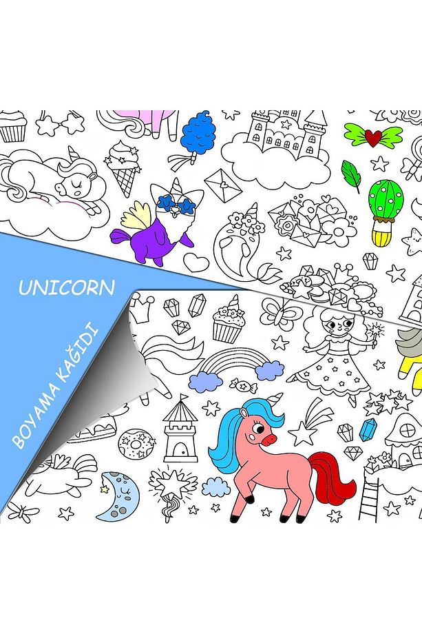 Unicorn Temalı Dev Boyama Kağıdı 2,5 Metre Rulo Boyama Kağıdı - Çocuk Eğitici Boyama - 6