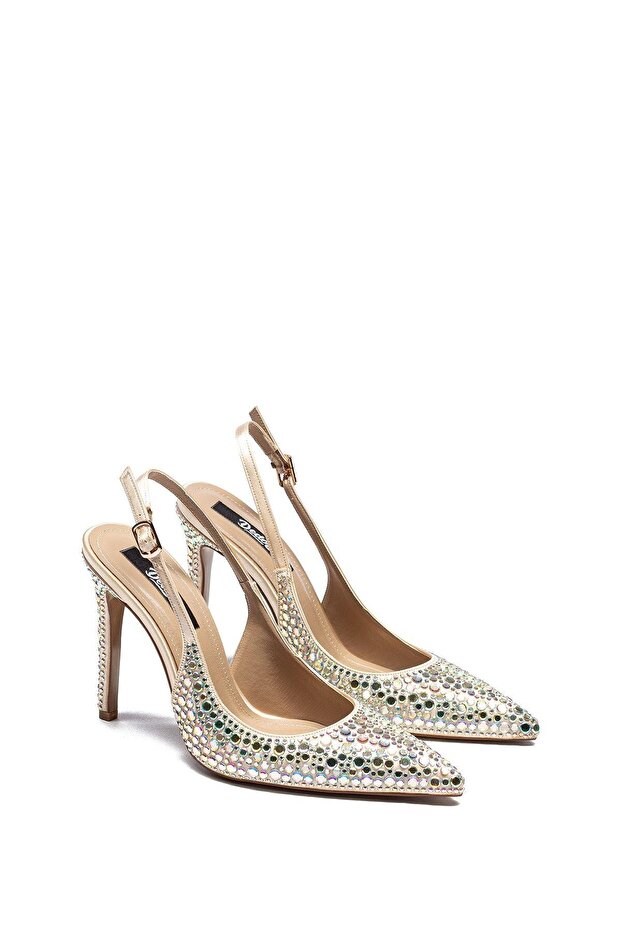 Women's Stiletto Evening Dress Stone Embroidered Pointed Toe Open Back Heeled Shoes 4150