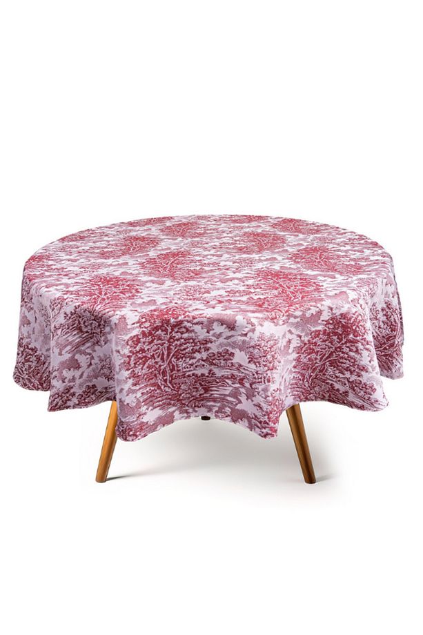 Yüksek Kaliteli Jakarlı Dokuma Kumaş Yuvarlak 160 X 160 Masa Örtüsü Bordo Ağırlıklı - 2