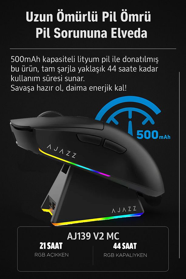 Aj139 V2 Mc 12.000 Dpı Paw3311 Ultra Hafif 3 Modlu Oyuncu Mouse - 500mah Batarya - 3