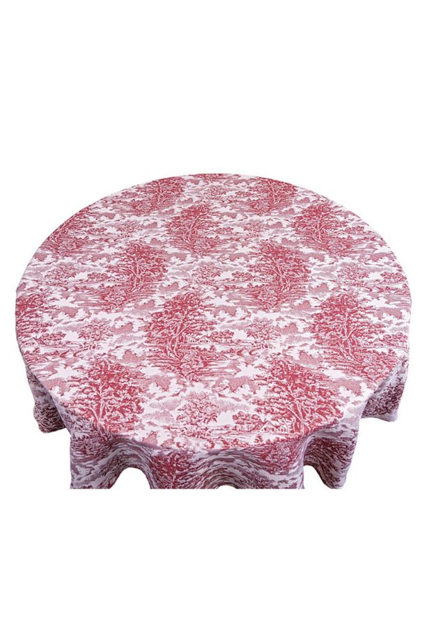 Yüksek Kaliteli Jakarlı Dokuma Kumaş Yuvarlak 160 X 160 Masa Örtüsü Bordo Ağırlıklı - 5