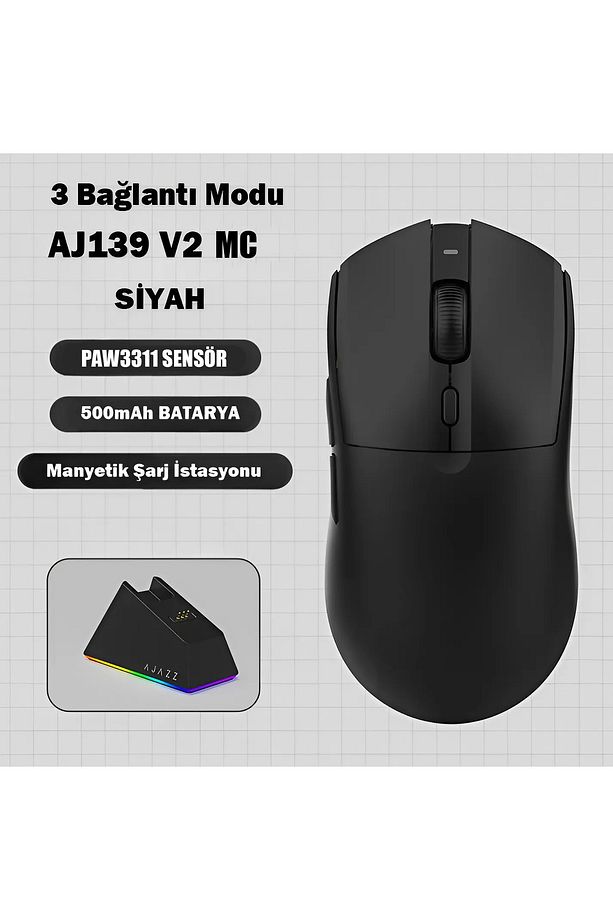 Aj139 V2 Mc 12.000 Dpı Paw3311 Ultra Hafif 3 Modlu Oyuncu Mouse - 500mah Batarya - 6