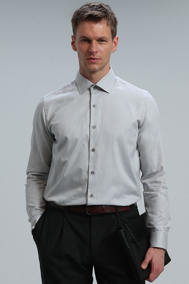 Danıel Erkek Basic Gömlek Slim Fit Gri - 1