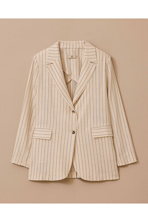 Çizgili Keten Ceket - 7