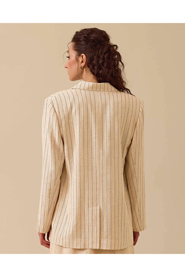 Çizgili Keten Ceket - 5