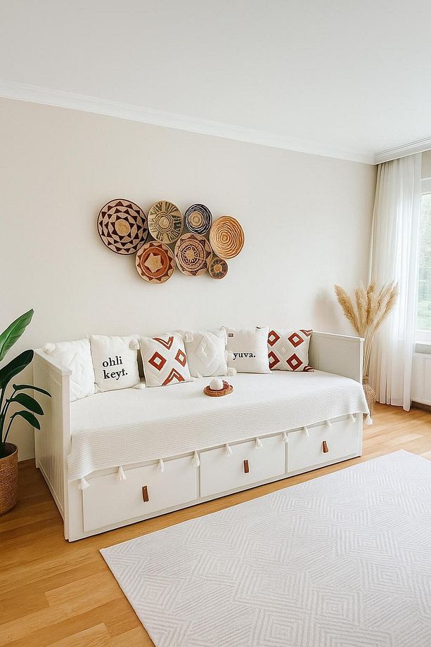 Püsküllü Divan Örtüsü Örgü Pike, Yatak Örtüsü Ekru - 3