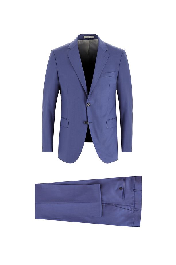 Slim Fit Dar Kesim Yünlü Desenli Takım Elbise - 1