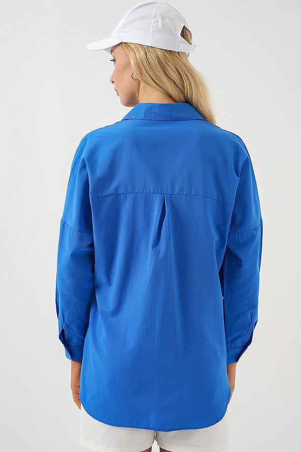 3900 Oversize Uzun Basic Gömlek - B.mavi - 7