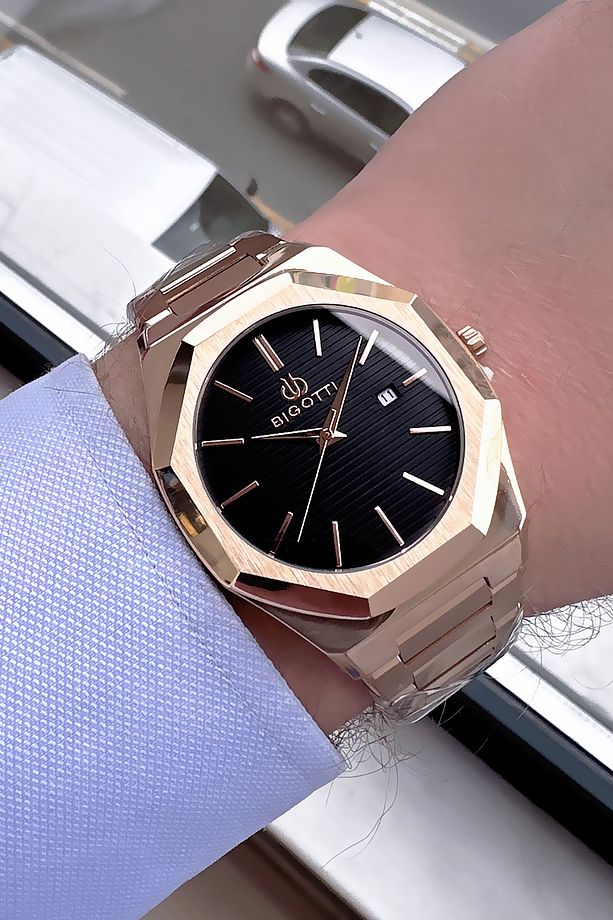 Özel Kutulu 5 ATM Su Geçirmez Erkek Kol Saati Rosegold Renk Çelik Kordon + Hediye Bileklik BME2023C3 - 5