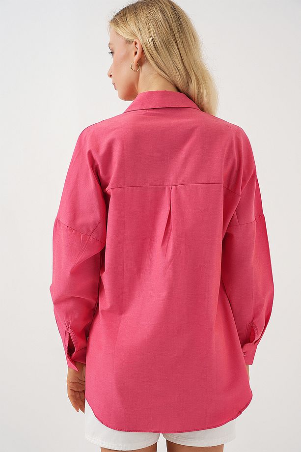3900 Oversize Uzun Basic Gömlek - Nar - 7