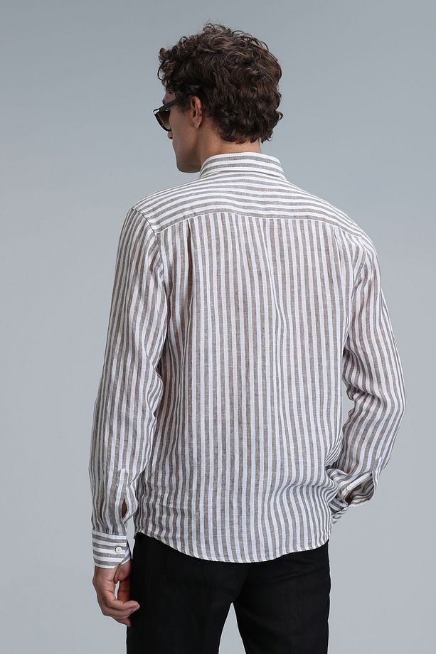 New Erkek Basic Gömlek Regular Fit Kahverengi - 6