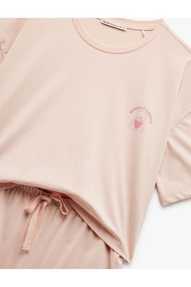 Pamuklu Beli Bağcıklı Kısa Kollu Şortlu Pijama Takımı - 6