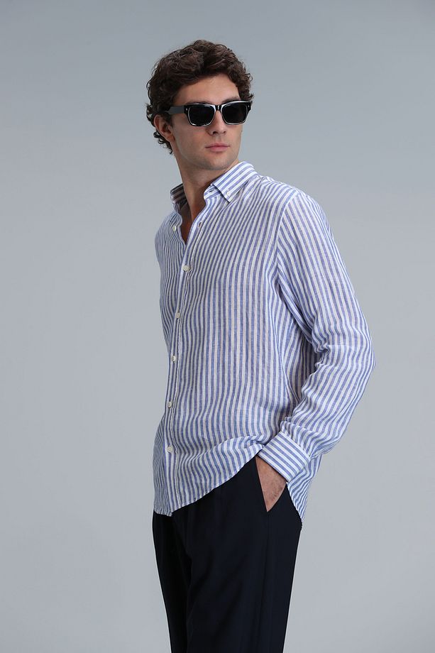 New Erkek Basic Gömlek Regular Fit Mavi - 3