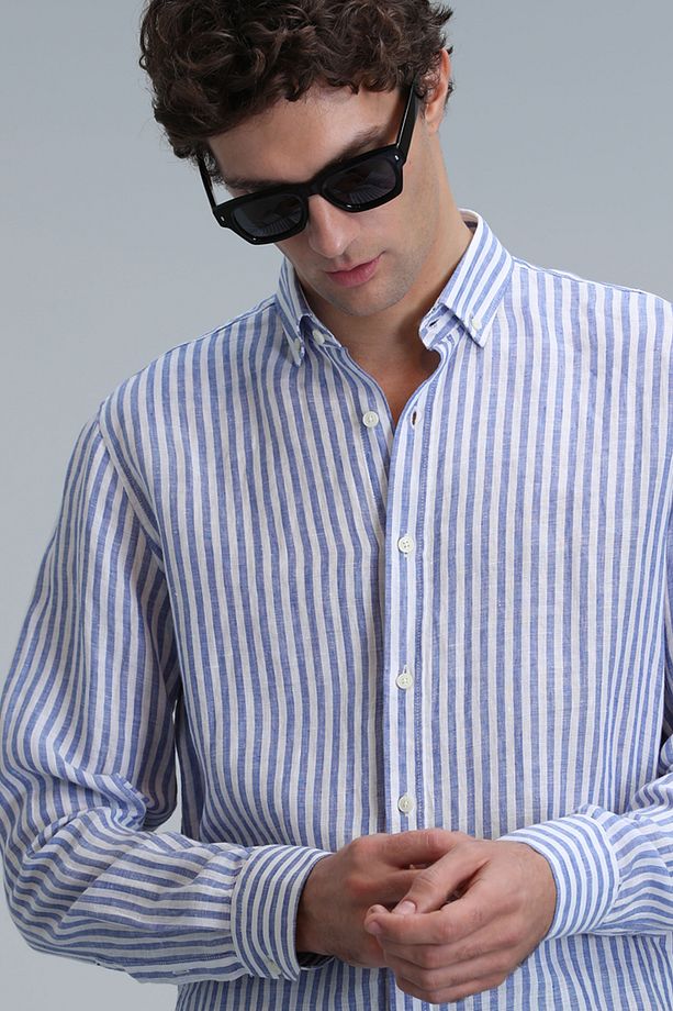 New Erkek Basic Gömlek Regular Fit Mavi - 5