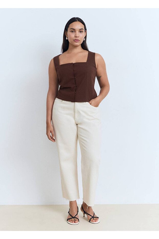 Düğmeli pamuklu bluz - 6