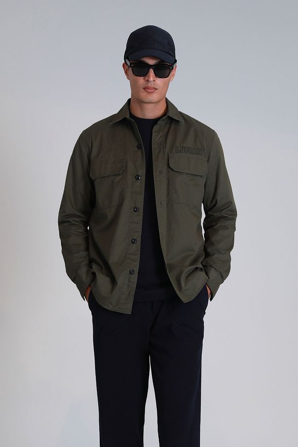 Lara Erkek Basic Gömlek Slim Fit Haki - 5