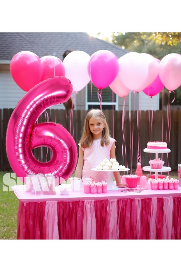 6 Years Old Fuchsia Pink Foil Balloon Birthday and Party Balloon 34 Inch 76-80 cm