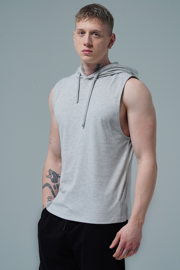 Pure Comfort - Gray Relaxed Fit Hooded Men's Sports Tank Top