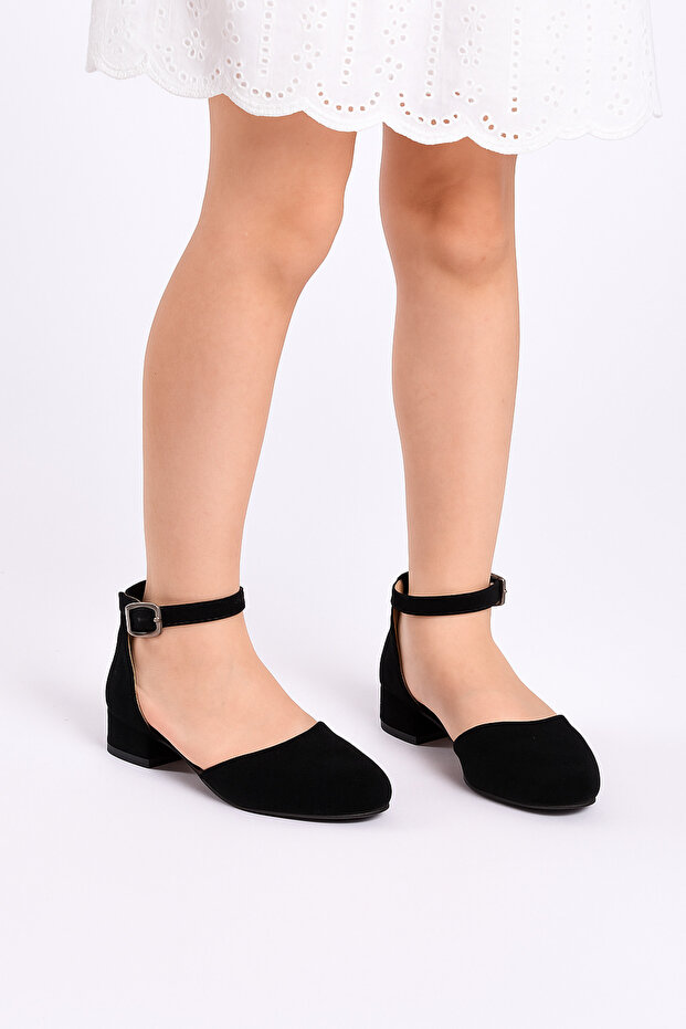 Black suede orthopedic girls' evening shoes