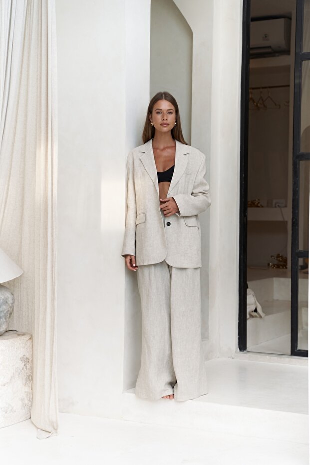 Sinai Keten Basic Naturel Blazer - 2