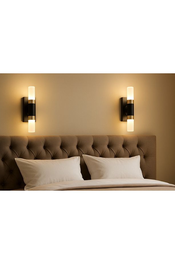 Lüks Duvar Apliği Modern Tasarım Cam Tüp Işık Siyah/Altın Renk Premium Duvar Aplik Çubuk Led Aplik - 5