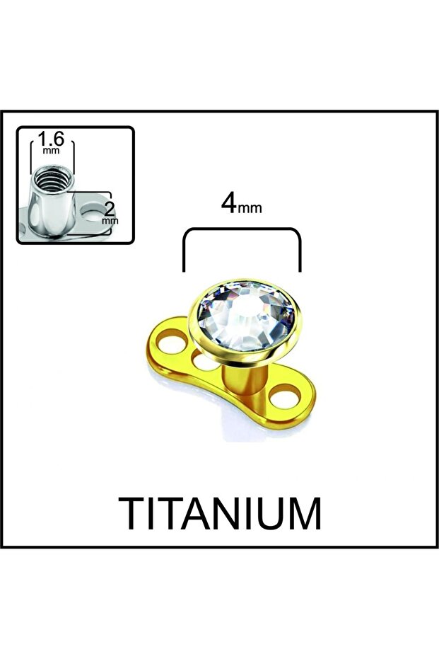 Altın Titanyum Dermal Tek Taş Kristal Piercing (Taş: 4 mm) - 1