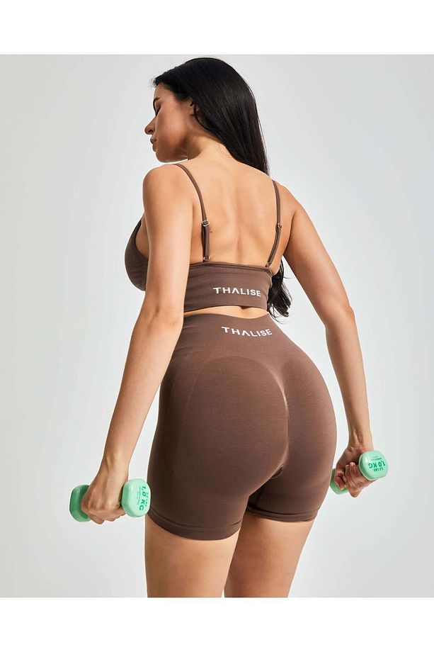 Yüksek Bel Scrunch Seamless Şort - Cappuccino - 4