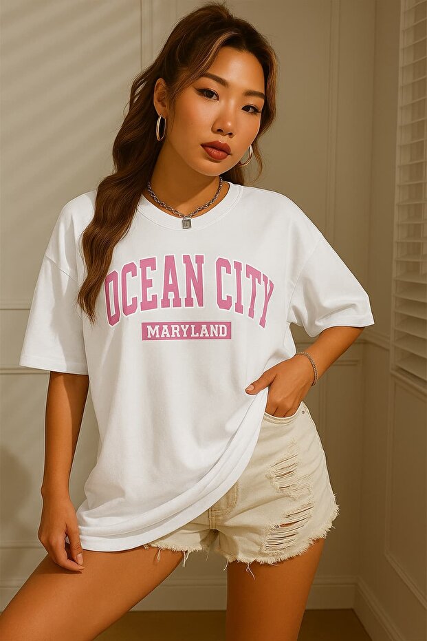 Ocean City Printed Oversize Unisex T-Shirt