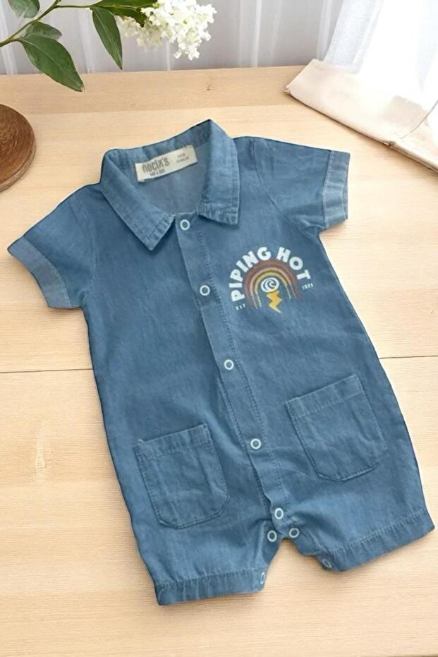 Altıntaş Baby Printed Baby Boy Denim Shorts Jumpsuit