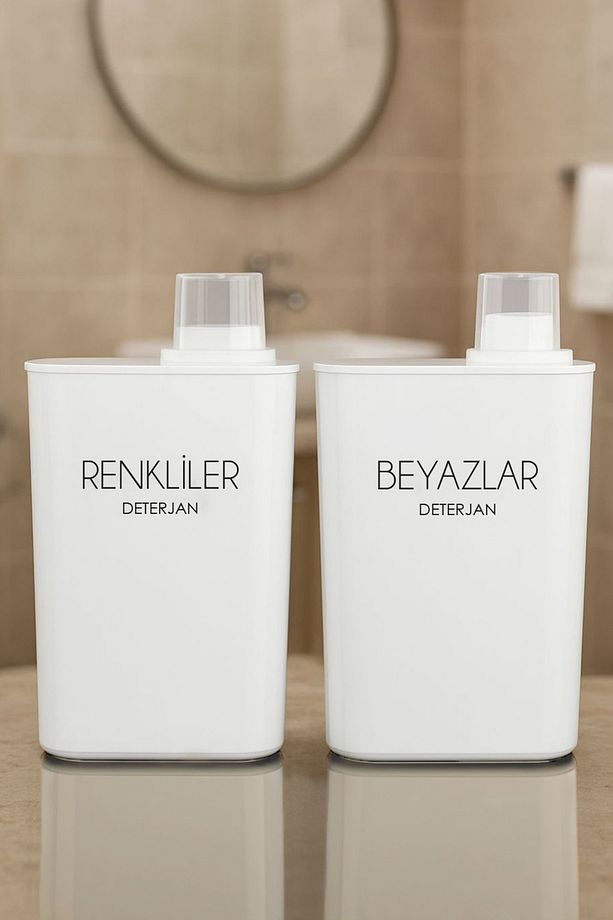 2li Kapağı Ölçekli 3000ml Deterjanlık Seti Renkliler Beyazlar Şeffaf Etiketli Deterjan Kutusu Seti - 1