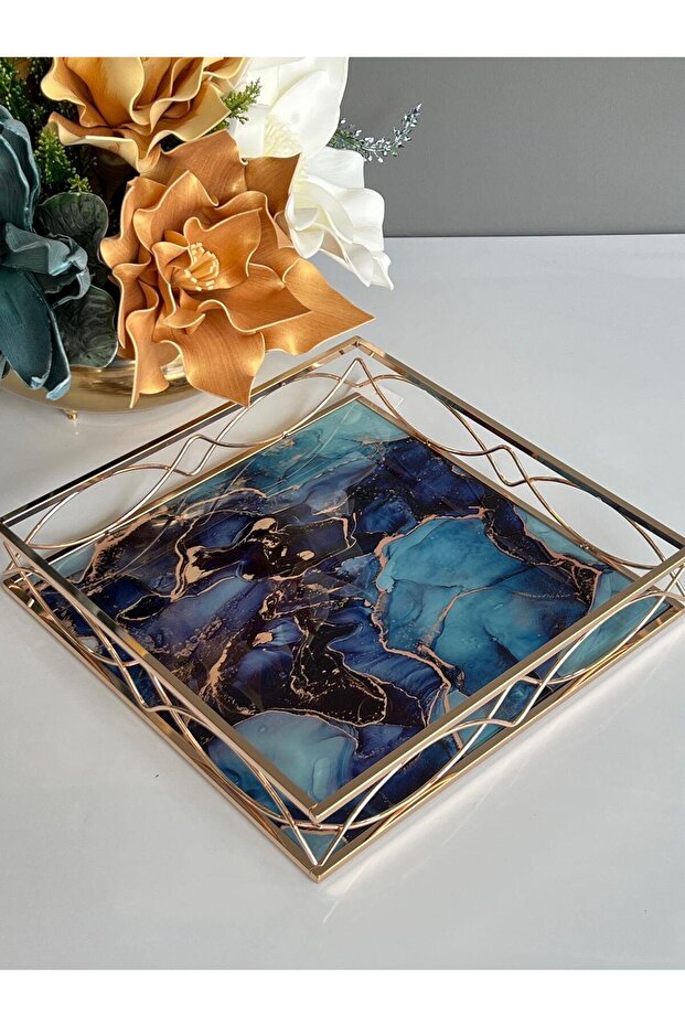 صينية نمط الرخام الذهب الأزرق - 1