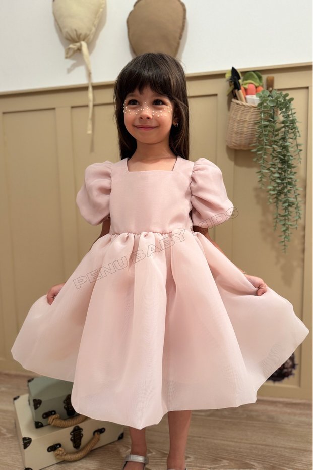Powder Karolin Balloon Skirt Balloon Sleeves Ribbon Girl's Baby Girl Dress