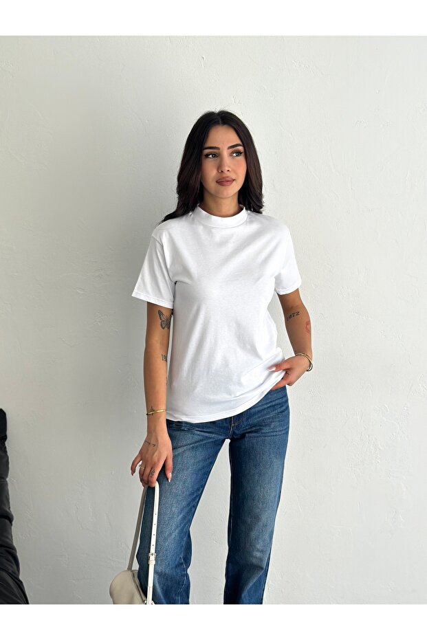 Dik Yaka 2'li Paket Basic Örme T-shirt - 5