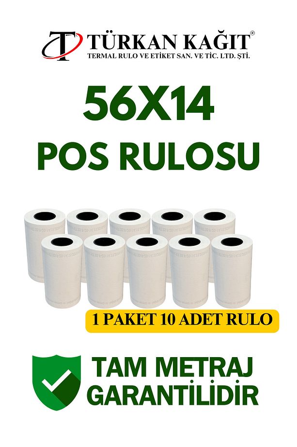 56x14 Termal Rulo - Yazarkasa Pos Rulosu 1 Paket 10 Adet - 1