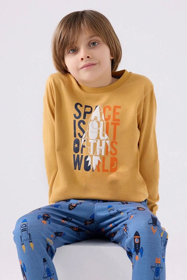 Erkek Çocuk Sarı Uzun Kol Pijama Takım - 2