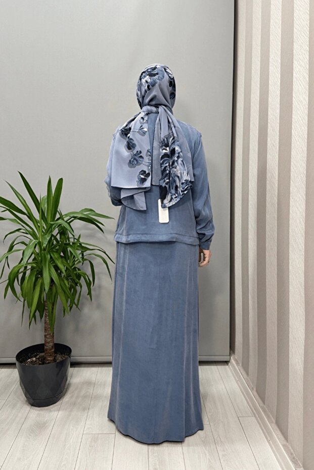 Yelekli Cupra İpek Elbise Mavi 202781 - 3