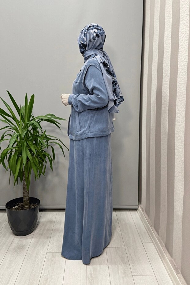 Yelekli Cupra İpek Elbise Mavi 202781 - 2